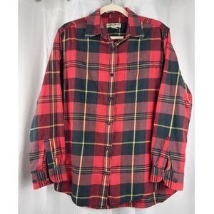 Vintage Eddie Bauer Red Plaid Flannel Button Down Shirt Cotton Size Medium